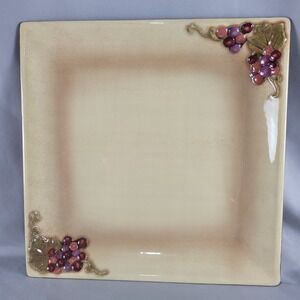 Grasslands Road Serving Platter Unisex Beige Square Grape Embossed 12in